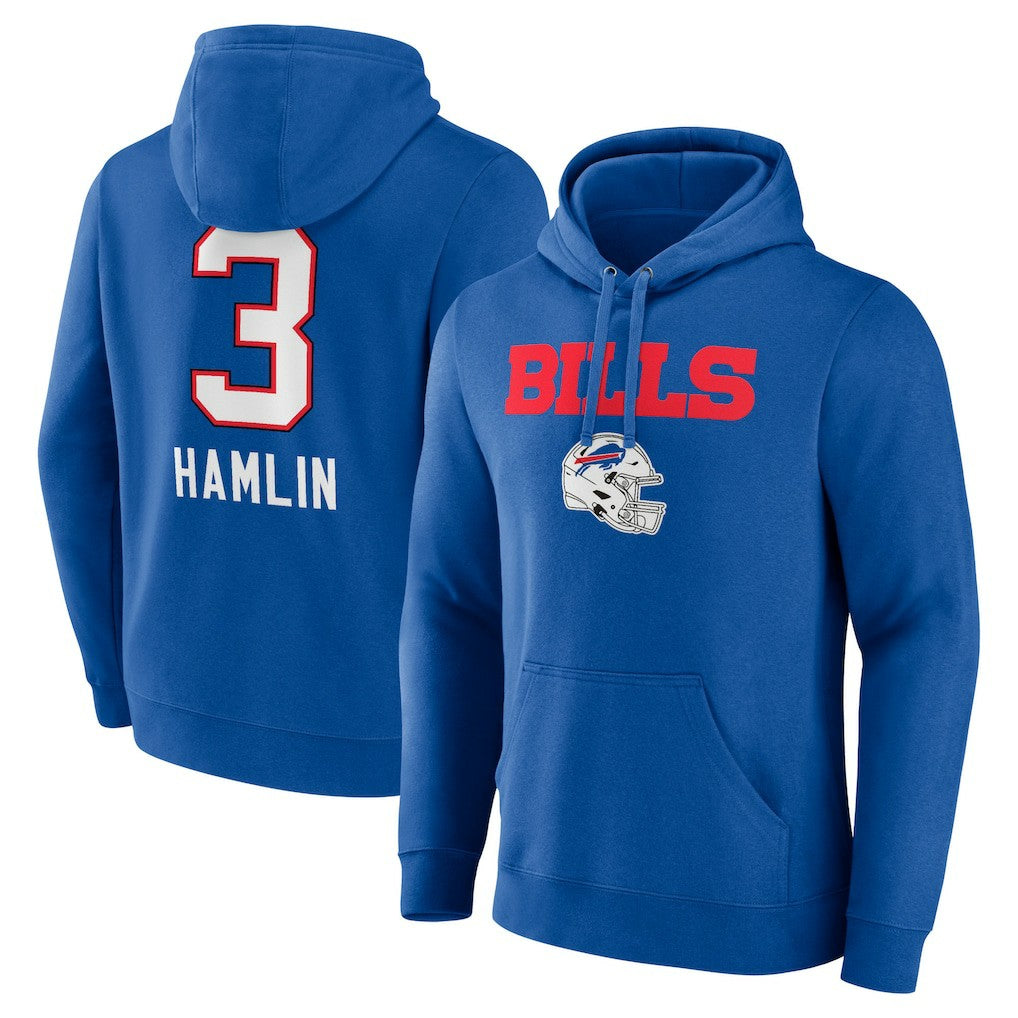 Damar Hamlin Buffalo Bills Team Wordmark Player Name & Number Pullover Hoodie Royal - NFL