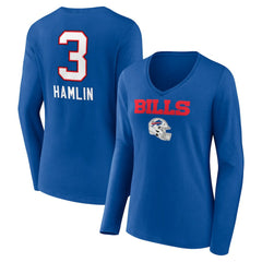 Damar Hamlin Buffalo Bills Women's Team Wordmark Player Name & Number Long Sleeve V-Neck T-Shirt Royal - NFL