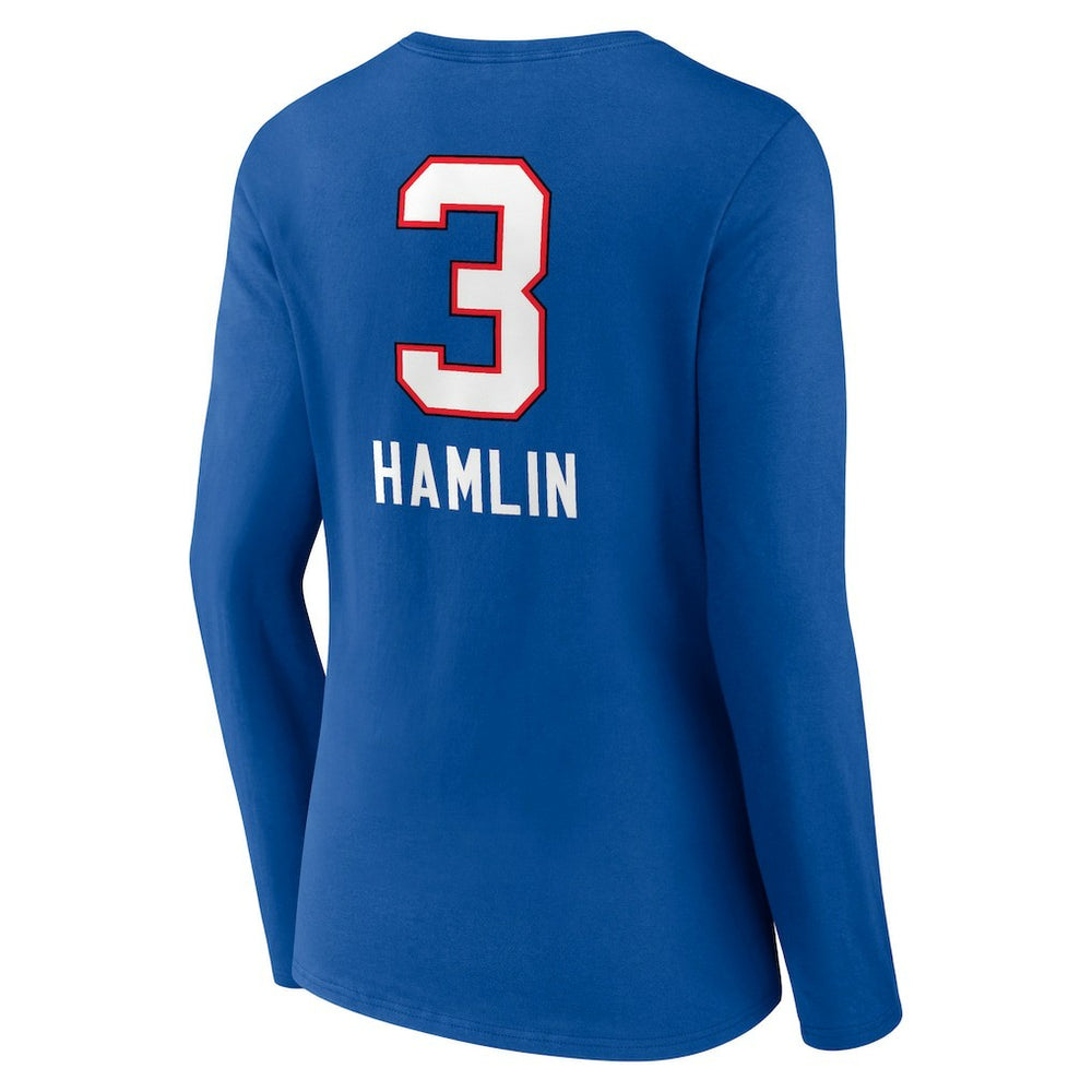 Damar Hamlin Buffalo Bills Women's Team Wordmark Player Name & Number Long Sleeve V-Neck T-Shirt Royal - NFL
