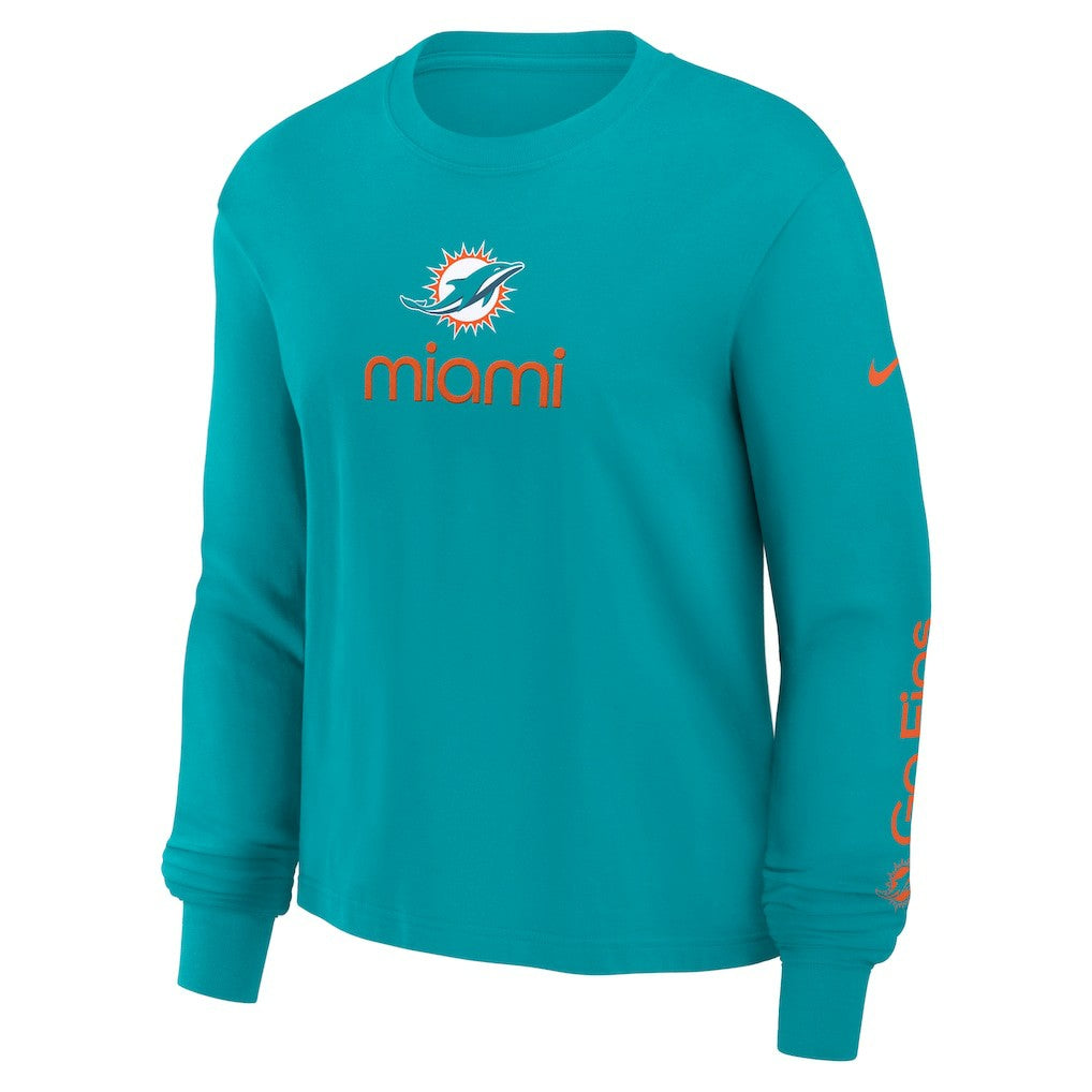 Miami Dolphins Women's Boxy Long Sleeve T-Shirt Aqua - Nike