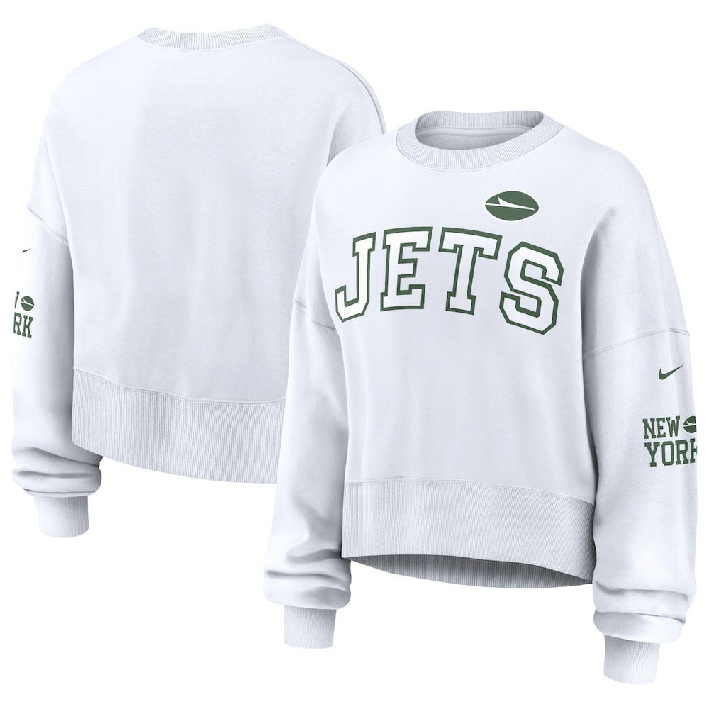 New York Jets Women's Oversized Pullover Sweatshirt White - Nike