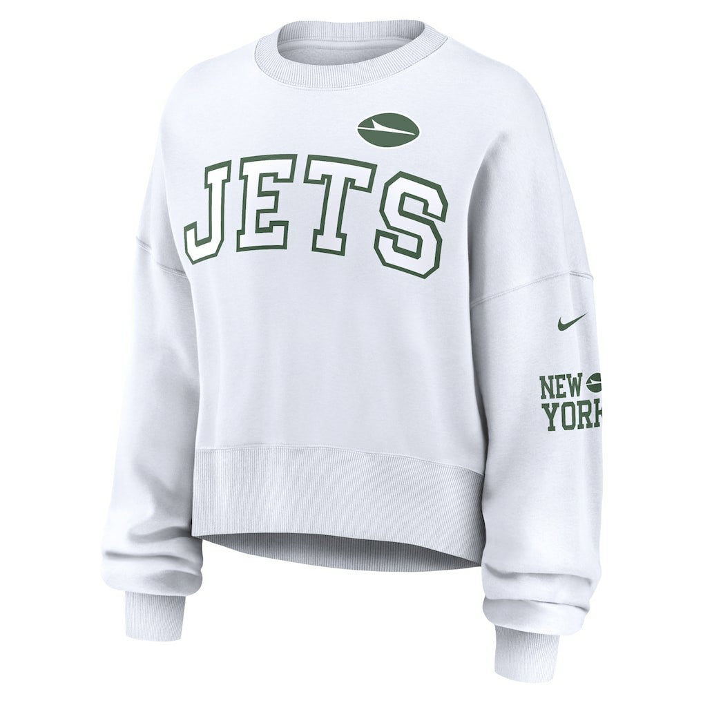 New York Jets Women's Oversized Pullover Sweatshirt White - Nike