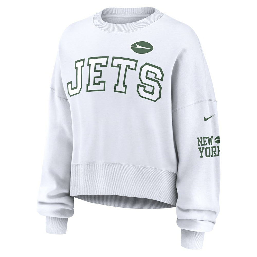 New York Jets Women's Oversized Pullover Sweatshirt White - Nike