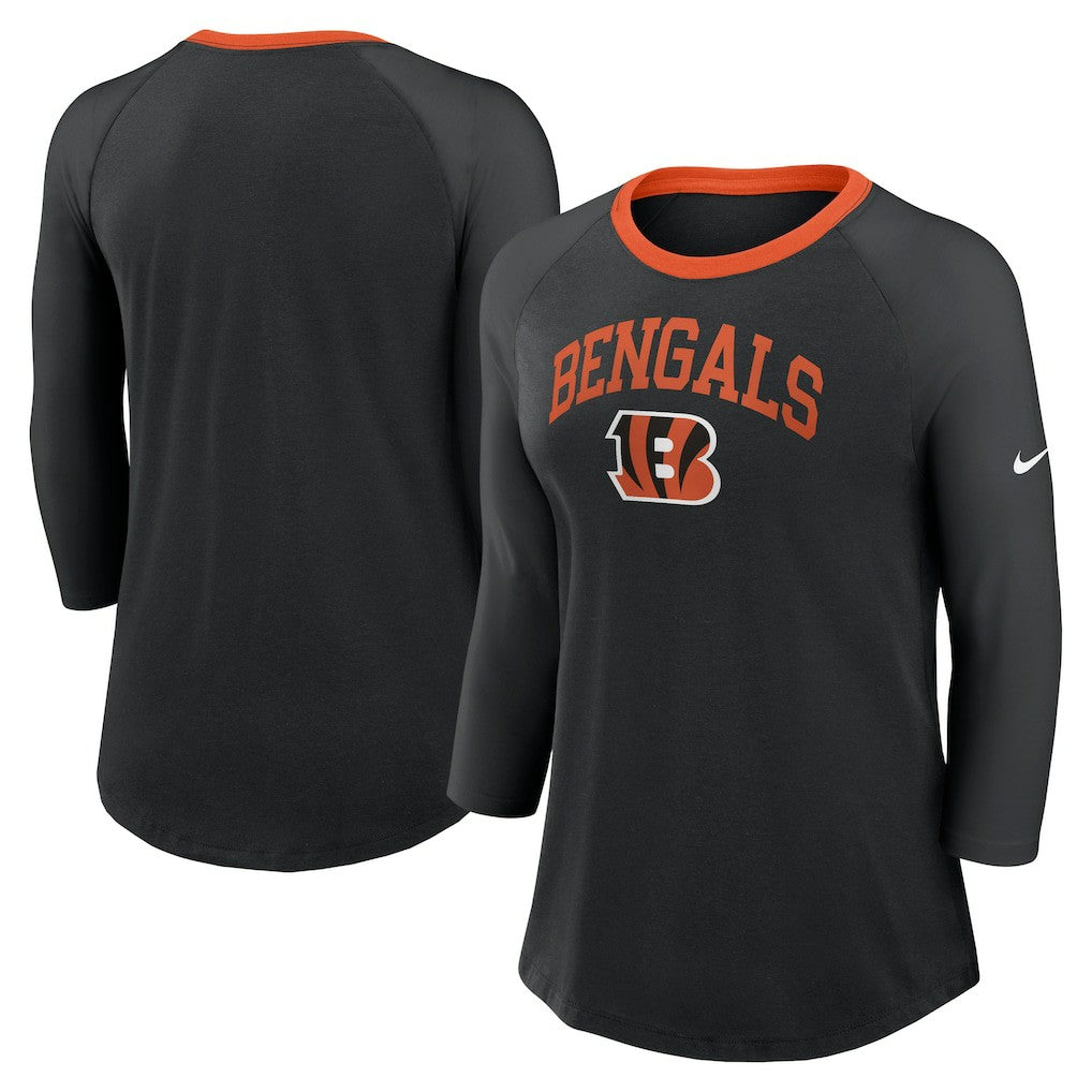 Cincinnati Bengals Women's 3/4 Sleeve Raglan Fashion Top Black - Nike