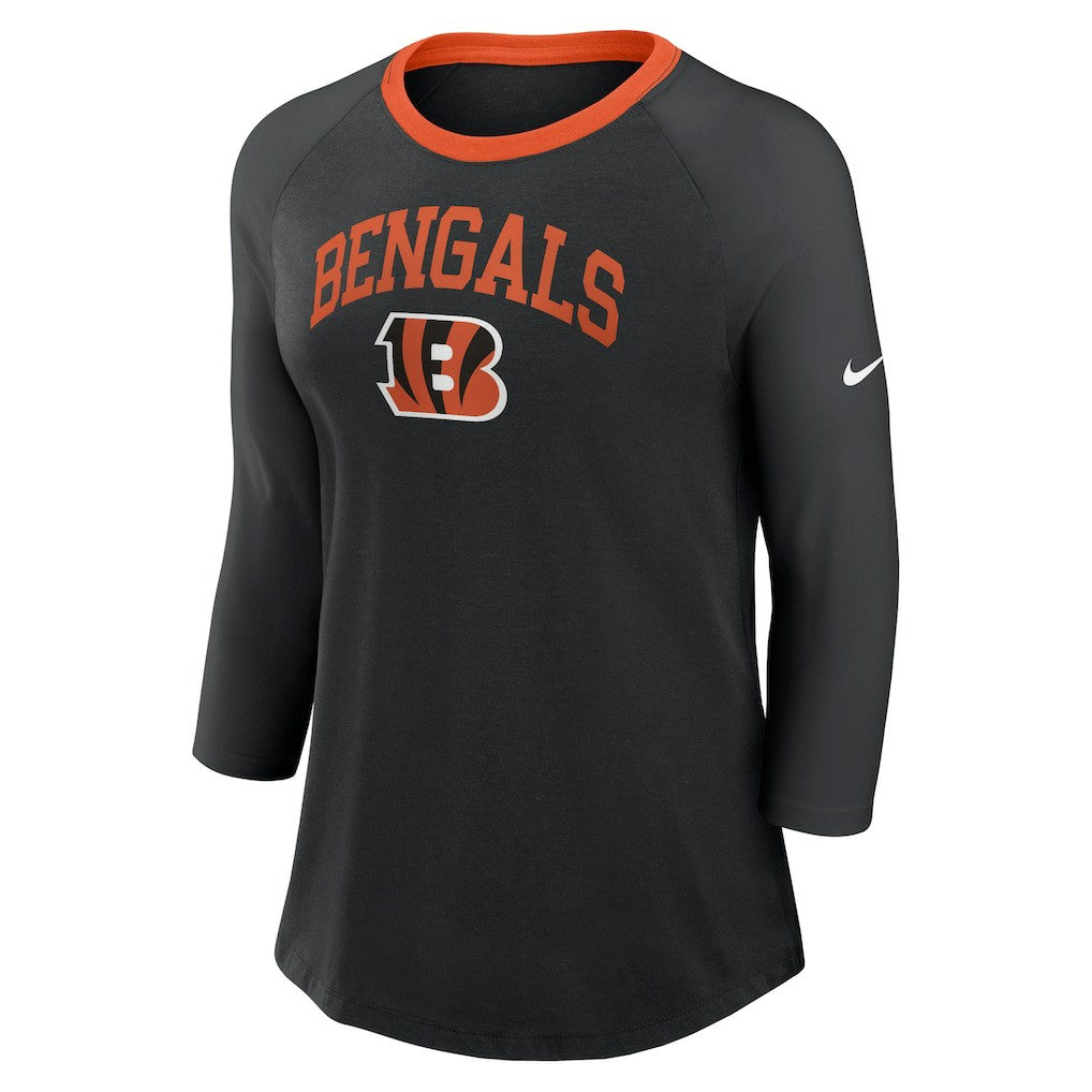 Cincinnati Bengals Women's 3/4 Sleeve Raglan Fashion Top Black - Nike