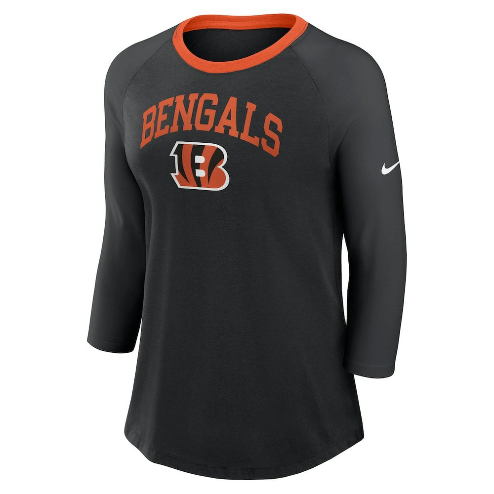 Cincinnati Bengals Women's 3/4 Sleeve Raglan Fashion Top Black - Nike