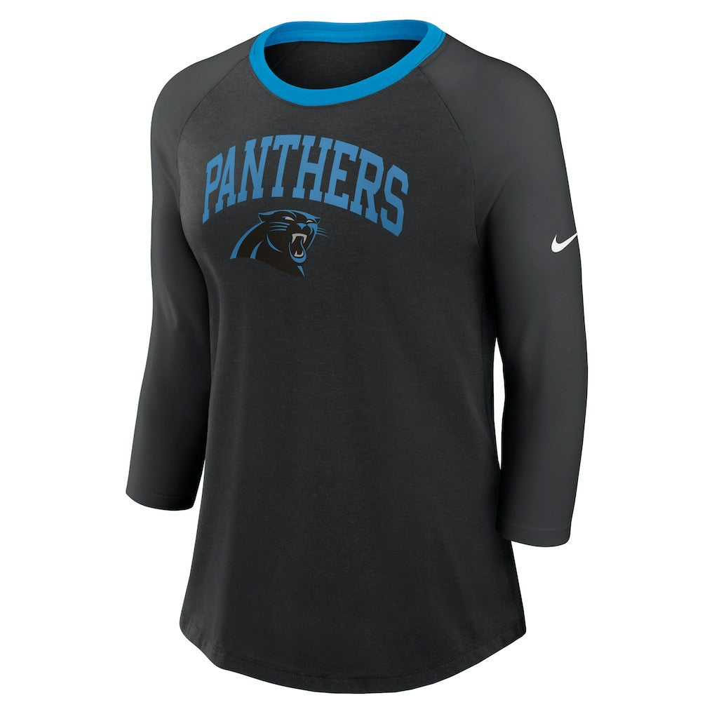 Carolina Panthers Women's 3/4 Sleeve Raglan Fashion Top Black - Nike