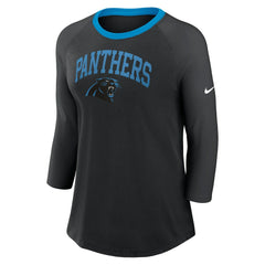 Carolina Panthers Women's 3/4 Sleeve Raglan Fashion Top Black - Nike