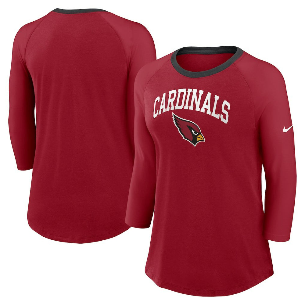 Arizona Cardinals Women's 3/4 Sleeve Raglan Fashion Top Cardinal - Nike