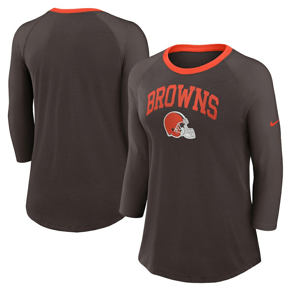 Cleveland Browns Women's 3/4 Sleeve Raglan Fashion Top Brown - Nike