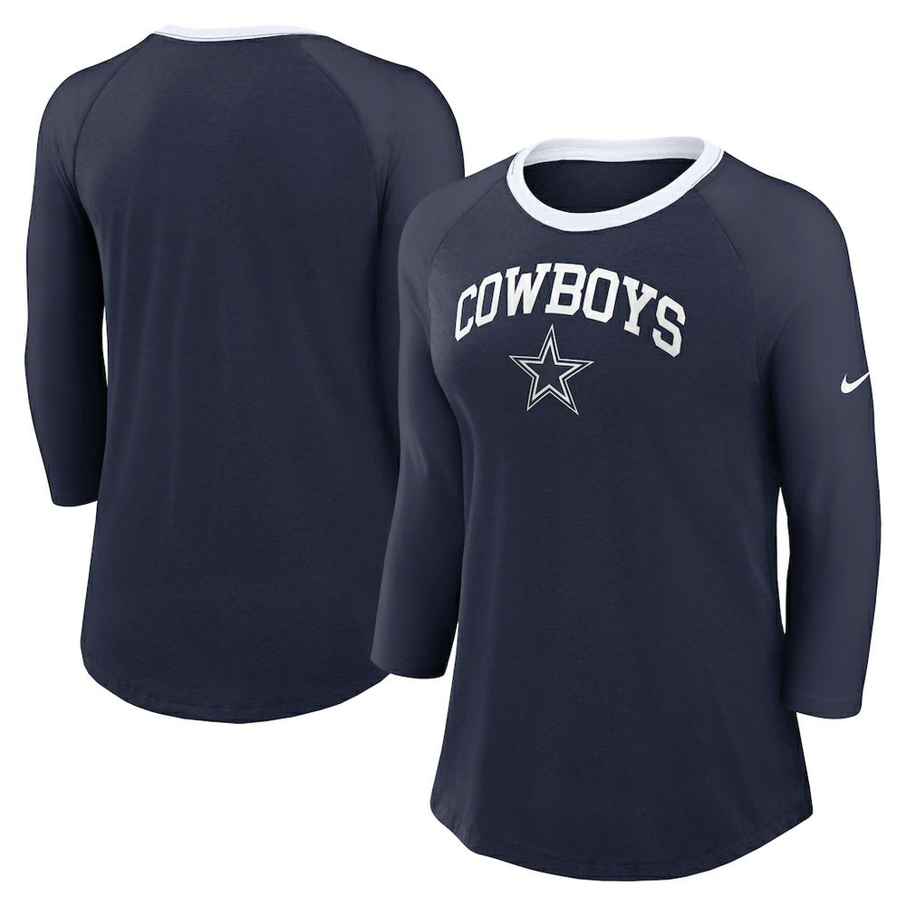 Dallas Cowboys Women's 3/4 Sleeve Raglan Fashion Top Navy - Nike