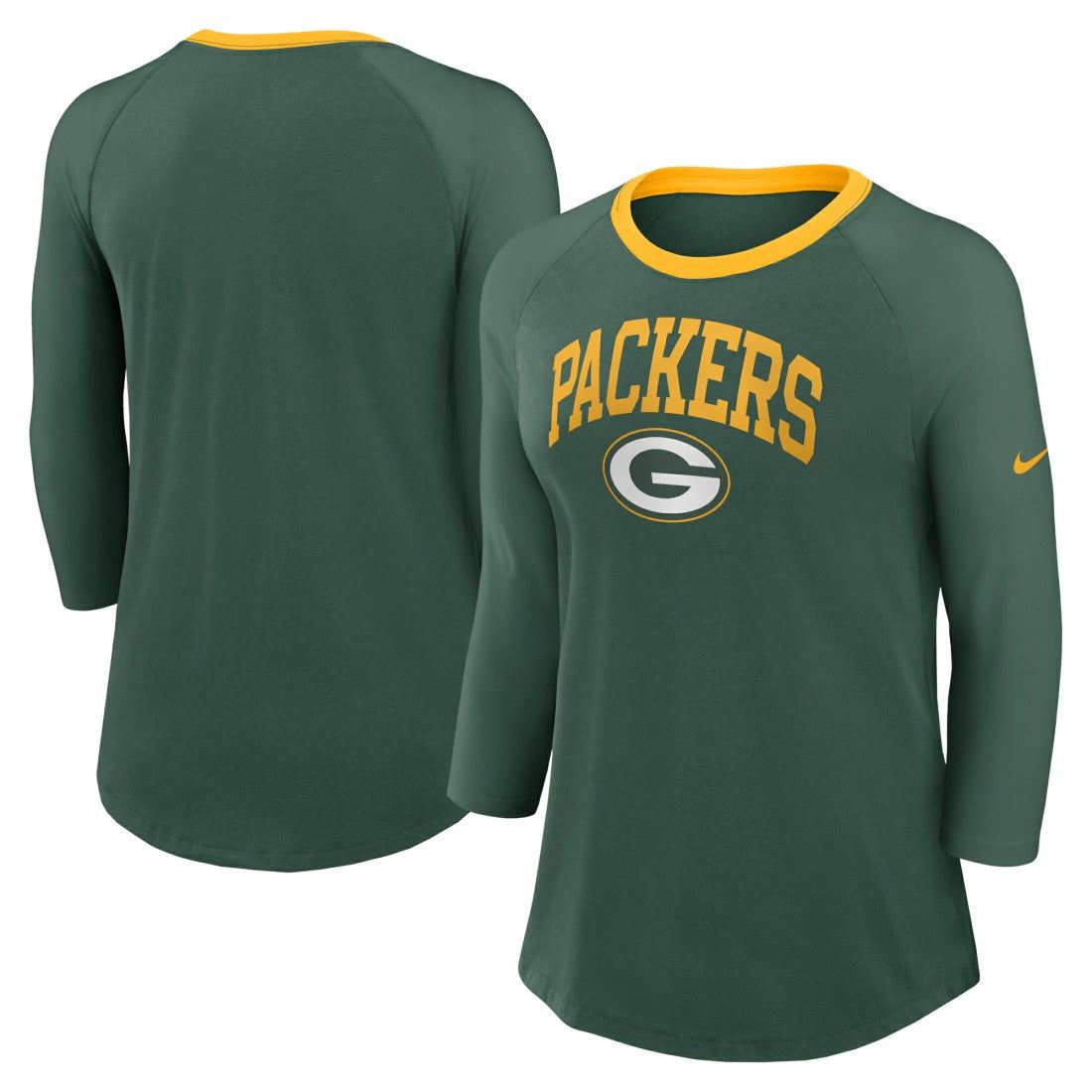 Green Bay Packers Women's 3/4 Sleeve Raglan Fashion Top Green - Nike