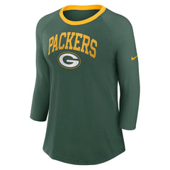 Green Bay Packers Women's 3/4 Sleeve Raglan Fashion Top Green - Nike