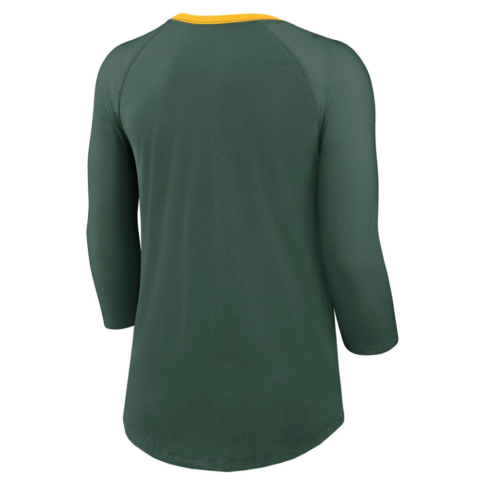 Green Bay Packers Women's 3/4 Sleeve Raglan Fashion Top Green - Nike