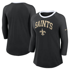 New Orleans Saints Women's 3/4 Sleeve Raglan Fashion Top Black - Nike
