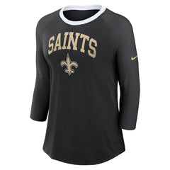 New Orleans Saints Women's 3/4 Sleeve Raglan Fashion Top Black - Nike