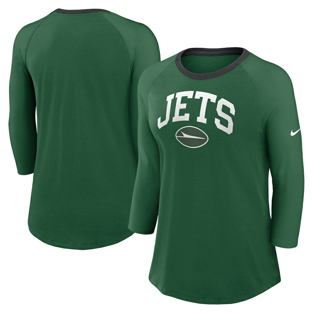 New York Jets Women's 3/4 Sleeve Raglan Fashion Top Green - Nike