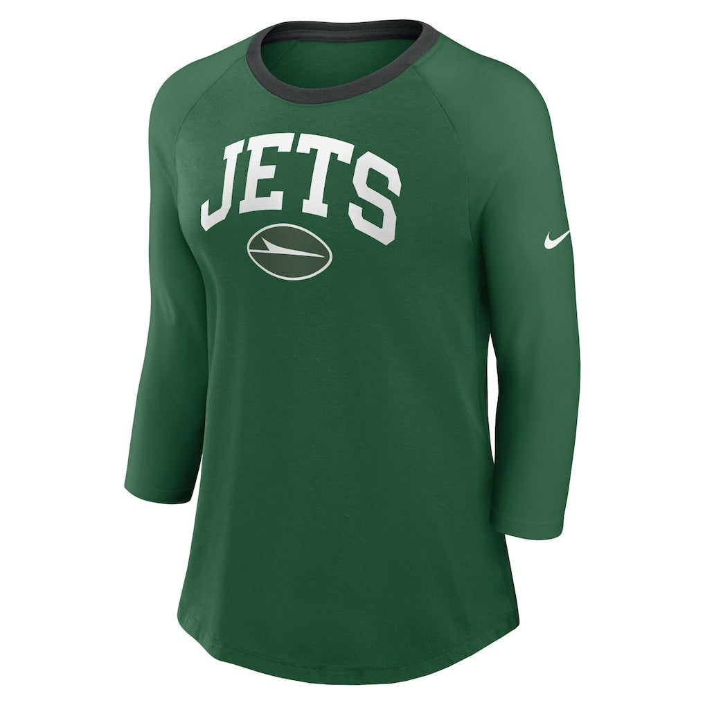 New York Jets Women's 3/4 Sleeve Raglan Fashion Top Green - Nike