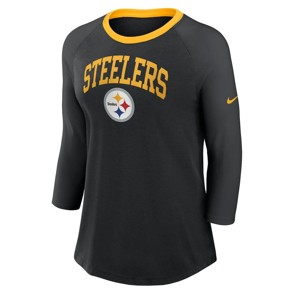 Pittsburgh Steelers Women's 3/4 Sleeve Raglan Fashion Top Black - Nike