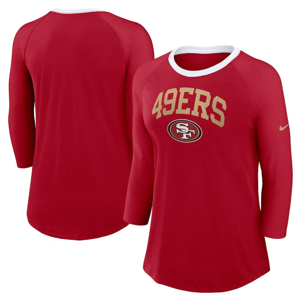 San Francisco 49ers Women's 3/4 Sleeve Raglan Fashion Top Scarlet - Nike