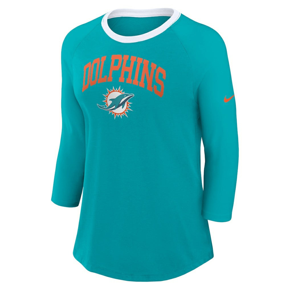 Miami Dolphins Women's 3/4 Sleeve Raglan Fashion Top Aqua - Nike