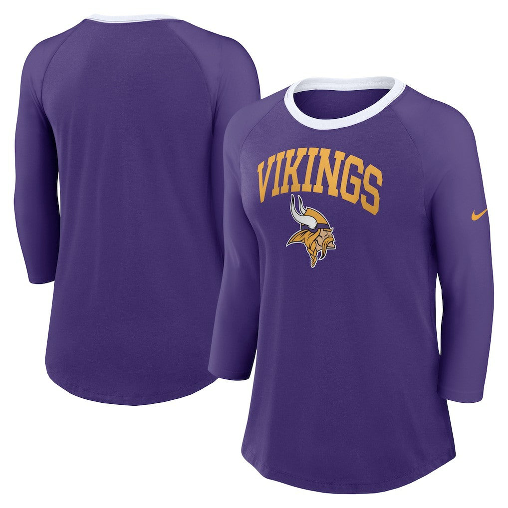 Minnesota Vikings Women's 3/4 Sleeve Raglan Fashion Top Purple - Nike