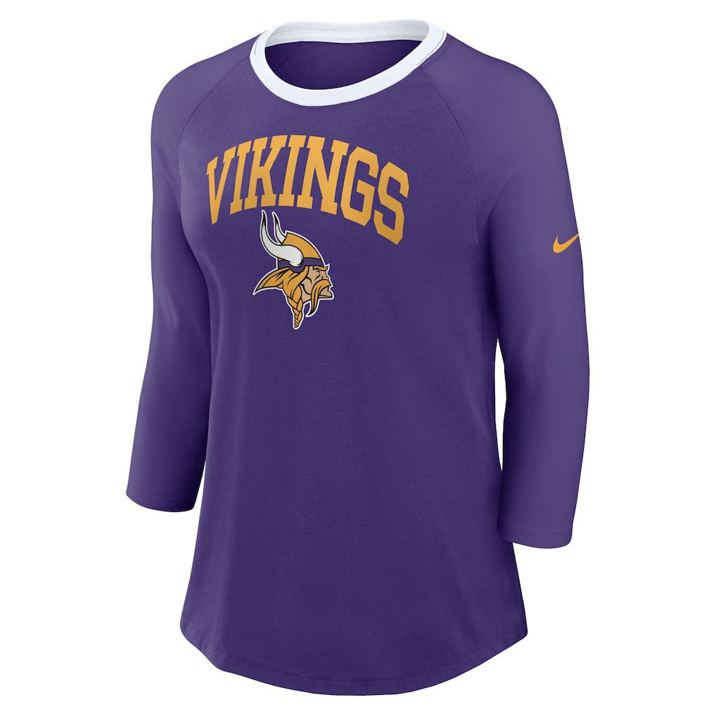 Minnesota Vikings Women's 3/4 Sleeve Raglan Fashion Top Purple - Nike