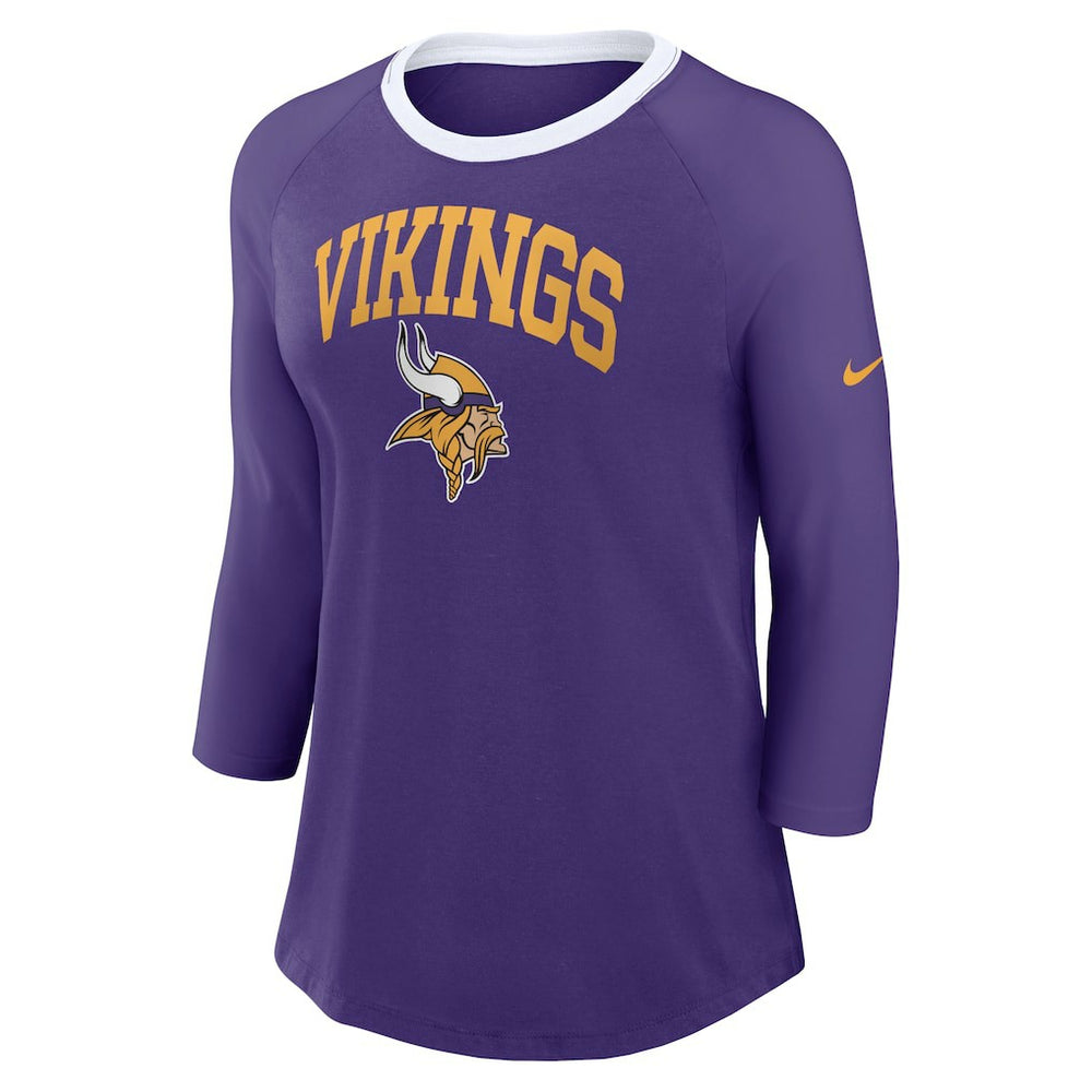 Minnesota Vikings Women's 3/4 Sleeve Raglan Fashion Top Purple - Nike