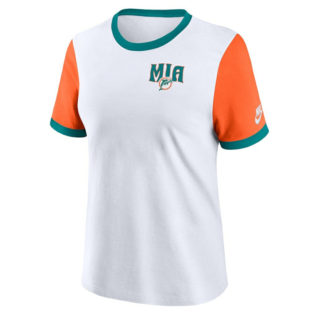 Miami Dolphins Women's Rewind Ringer T-Shirt White/Orange - Nike