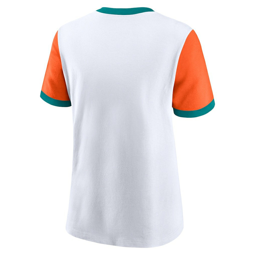 Miami Dolphins Women's Rewind Ringer T-Shirt White/Orange - Nike