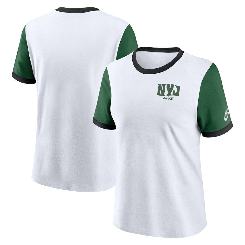 New York Jets Women's Rewind Ringer T-Shirt White/Green - Nike
