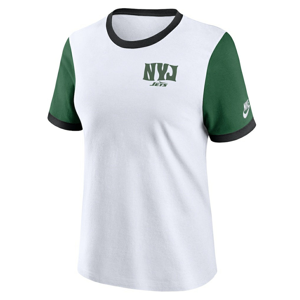 New York Jets Women's Rewind Ringer T-Shirt White/Green - Nike