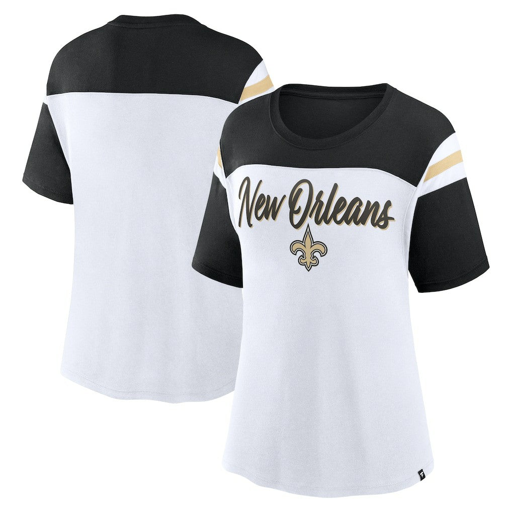 New Orleans Saints Women's Cheer Chant Fashion Crop Top White/Black - Fanatics