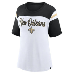 New Orleans Saints Women's Cheer Chant Fashion Crop Top White/Black - Fanatics