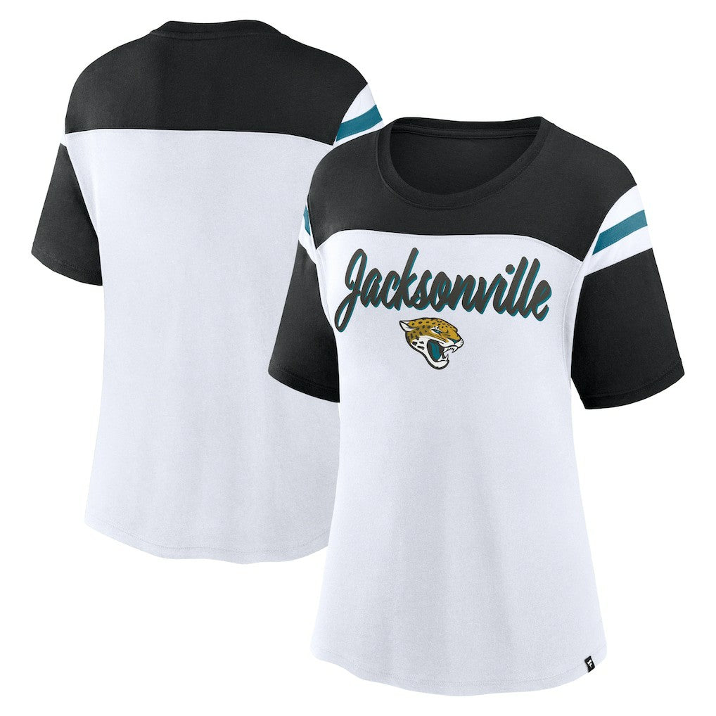 Jacksonville Jaguars Women's Cheer Chant Fashion Crop Top White/Black - Fanatics