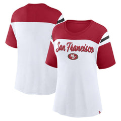 San Francisco 49ers Women's Cheer Chant Fashion Crop Top White/Scarlet - Fanatics