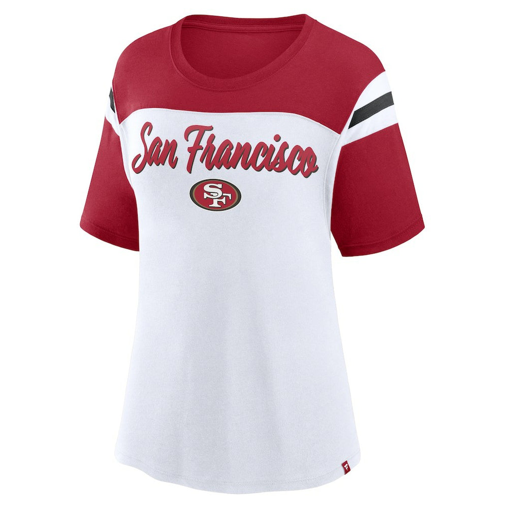 San Francisco 49ers Women's Cheer Chant Fashion Crop Top White/Scarlet - Fanatics