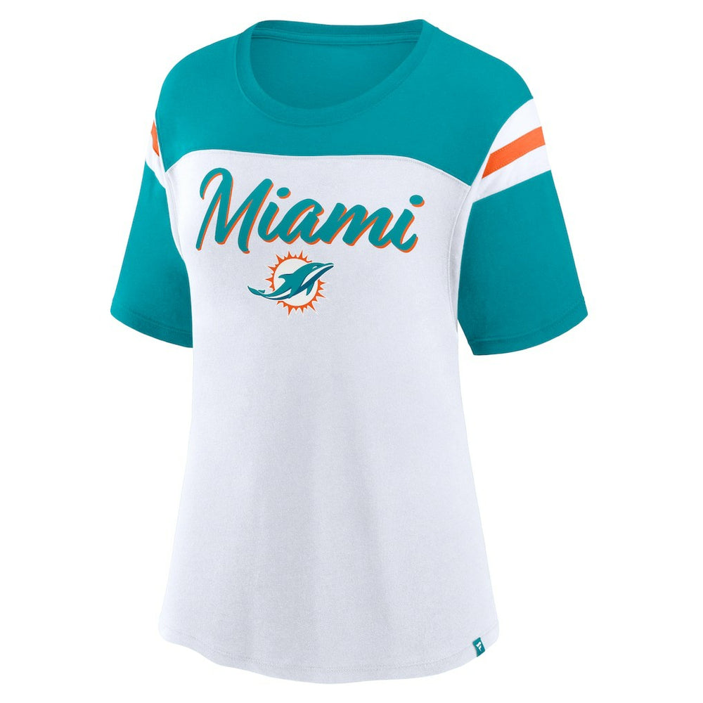 Miami Dolphins Women's Cheer Chant Fashion Crop Top White/Aqua - Fanatics
