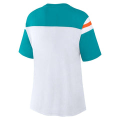 Miami Dolphins Women's Cheer Chant Fashion Crop Top White/Aqua - Fanatics