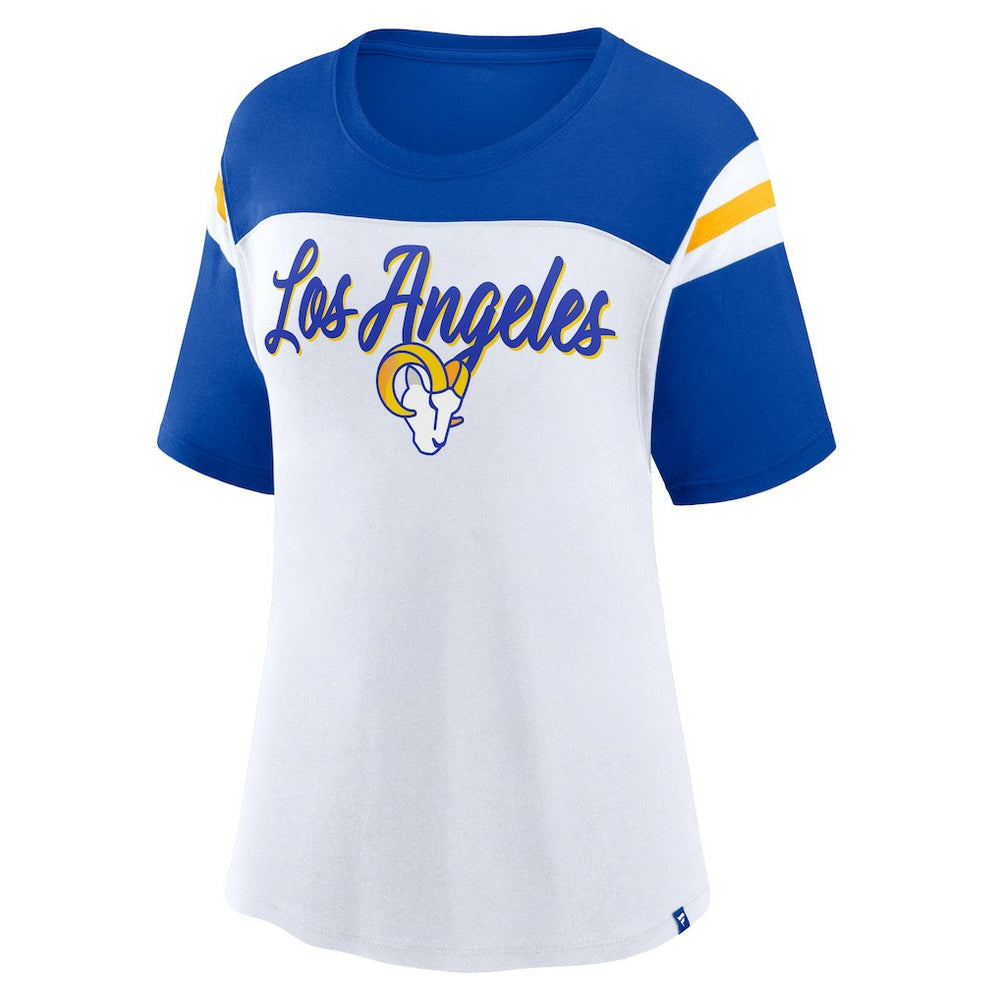 Los Angeles Rams Women's Cheer Chant Fashion Crop Top White/Royal - Fanatics