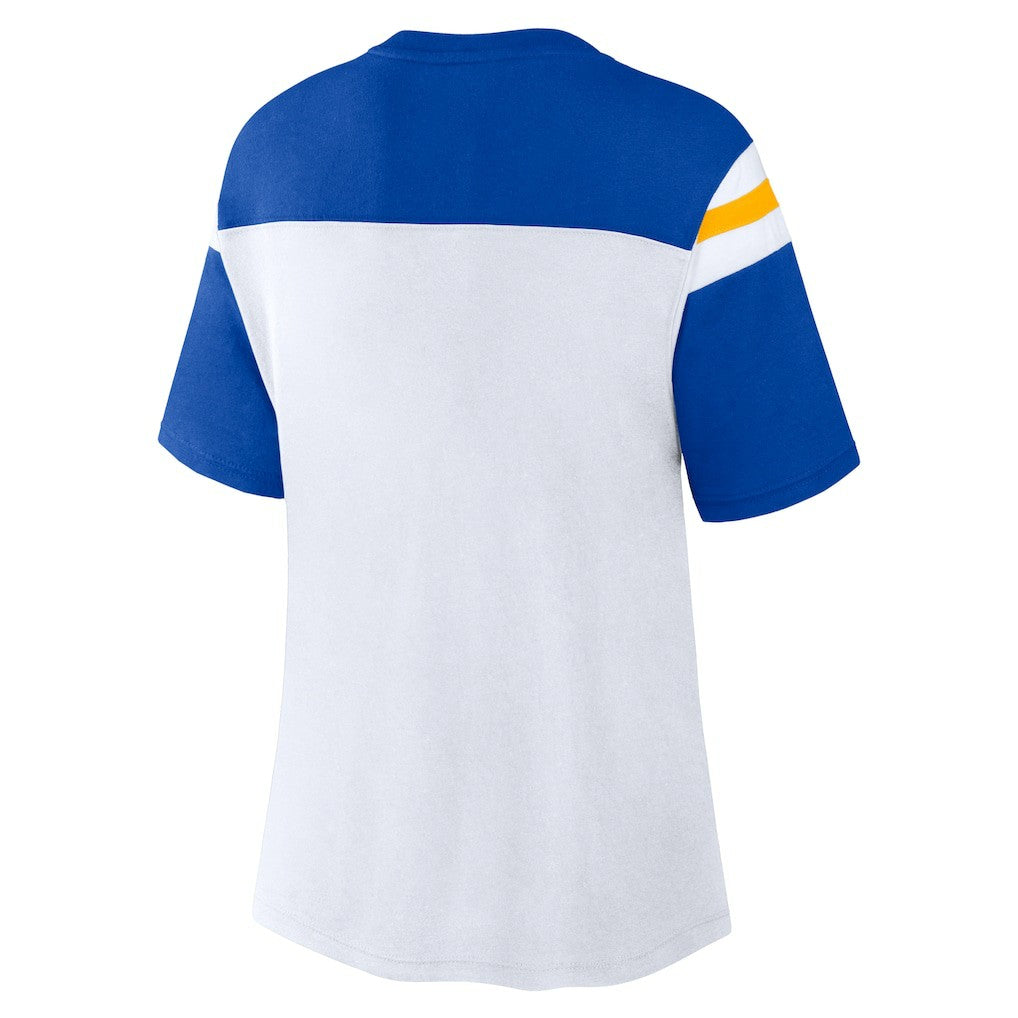 Los Angeles Rams Women's Cheer Chant Fashion Crop Top White/Royal - Fanatics