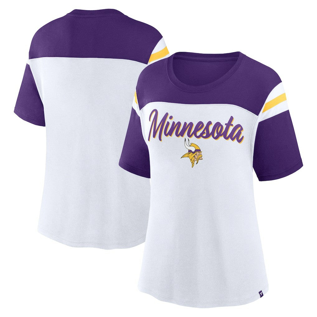 Minnesota Vikings Women's Cheer Chant Fashion Crop Top White/Purple - Fanatics