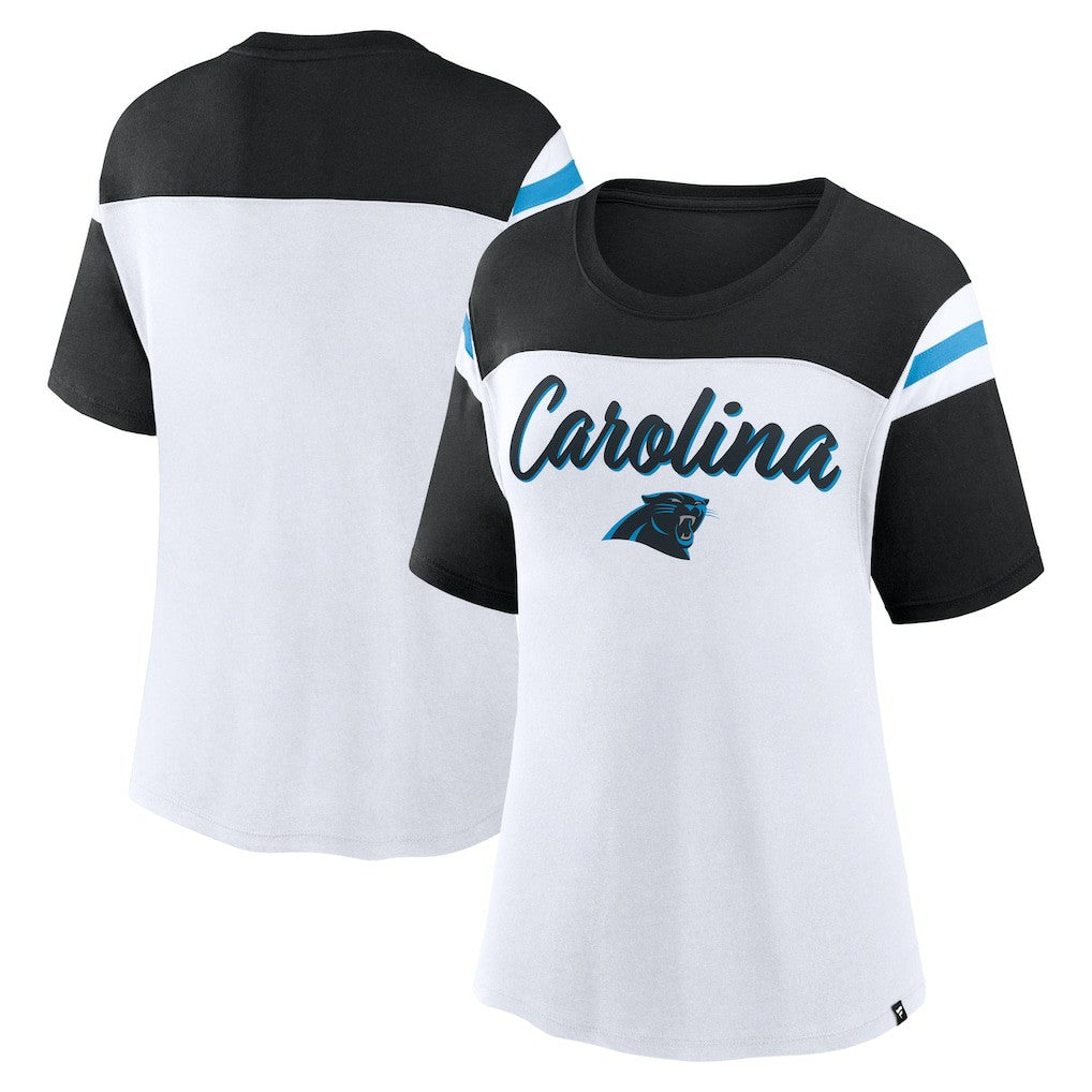 Carolina Panthers Women's Cheer Chant Fashion Crop Top White/Black - Fanatics