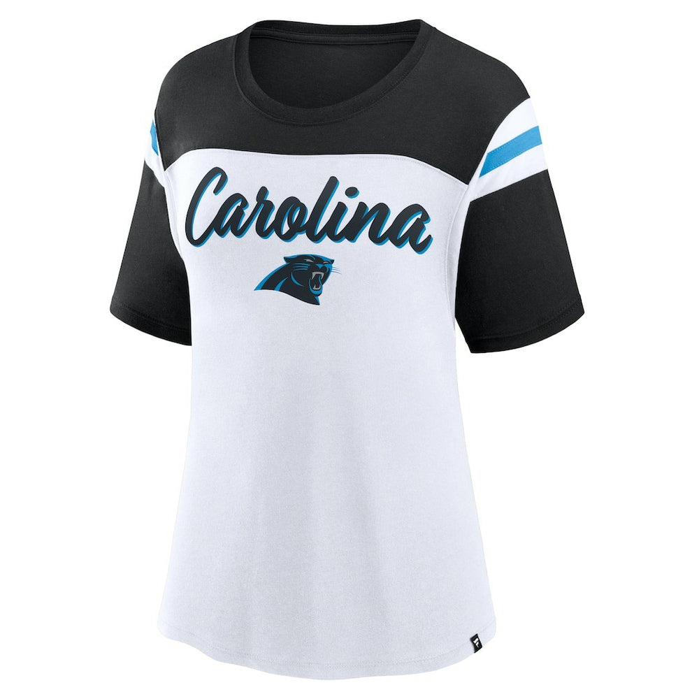 Carolina Panthers Women's Cheer Chant Fashion Crop Top White/Black - Fanatics