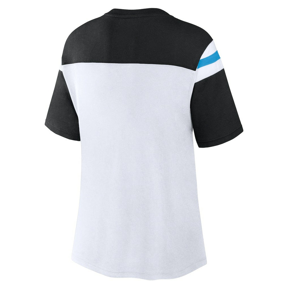 Carolina Panthers Women's Cheer Chant Fashion Crop Top White/Black - Fanatics