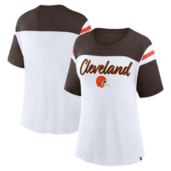 Cleveland Browns Women's Cheer Chant Fashion Crop Top White/Brown - Fanatics
