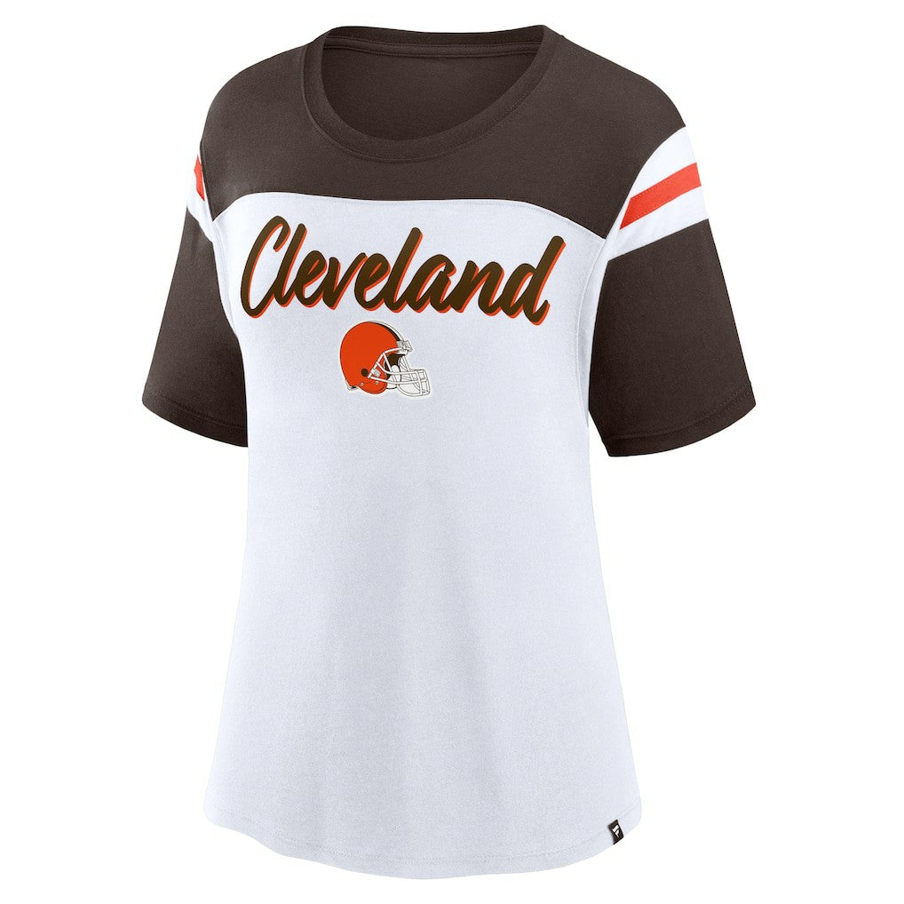 Cleveland Browns Women's Cheer Chant Fashion Crop Top White/Brown - Fanatics