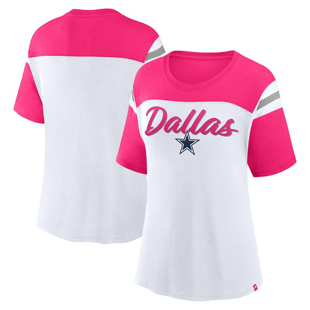 Dallas Cowboys Women's Cheer Chant Fashion Crop Top White/Pink - Fanatics
