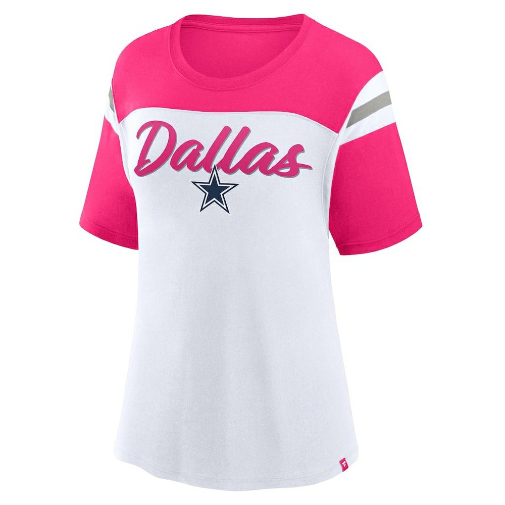 Dallas Cowboys Women's Cheer Chant Fashion Crop Top White/Pink - Fanatics