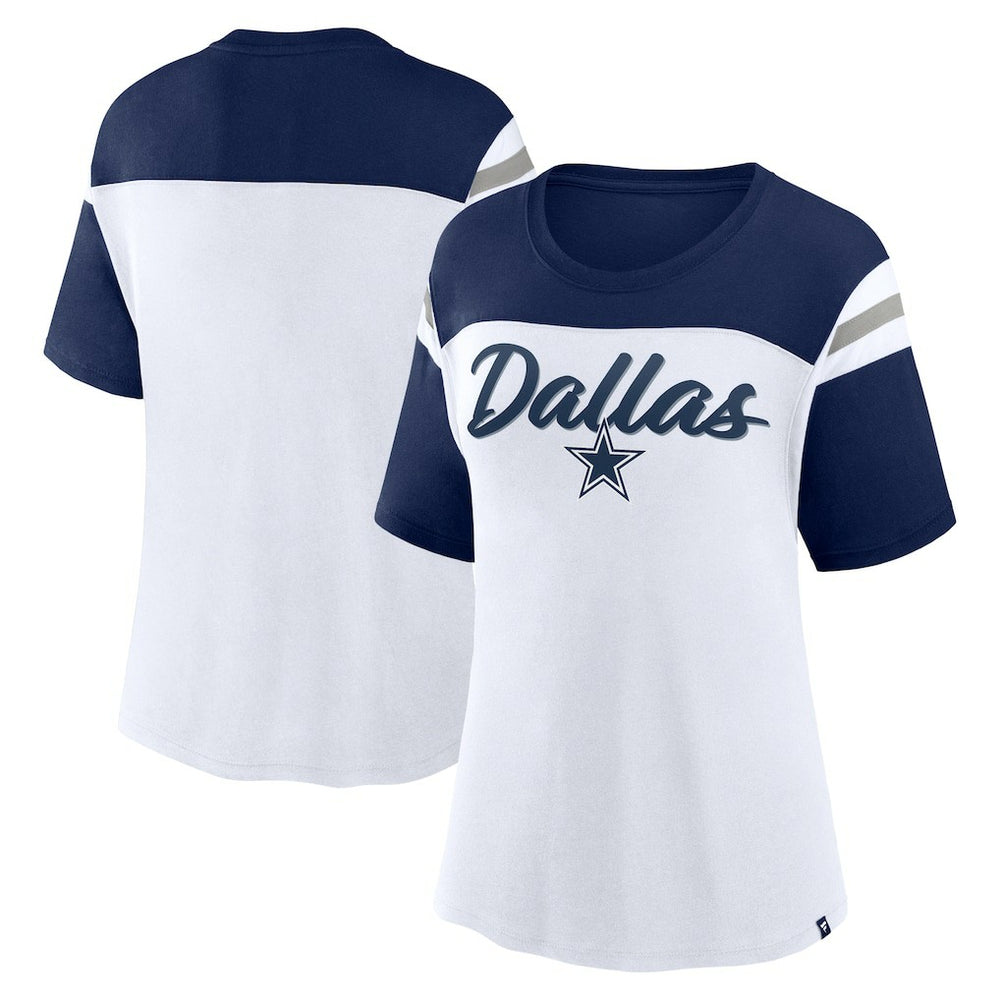 Dallas Cowboys Women's Cheer Chant Fashion Crop Top White/Navy - Fanatics